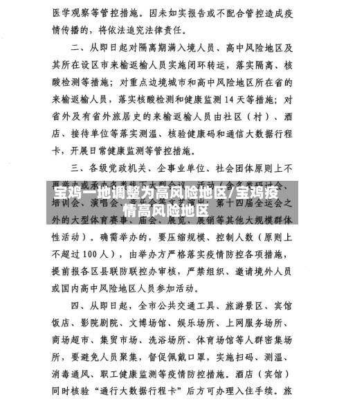 宝鸡一地调整为高风险地区/宝鸡疫情高风险地区