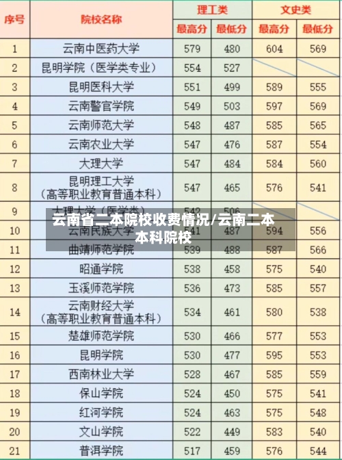 云南省二本院校收费情况/云南二本本科院校
