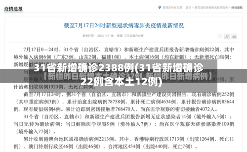 31省新增确诊2388例(31省新增确诊22例含本土12例)