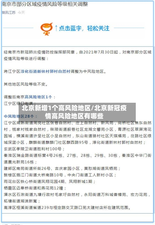 北京新增1个高风险地区/北京新冠疫情高风险地区有哪些