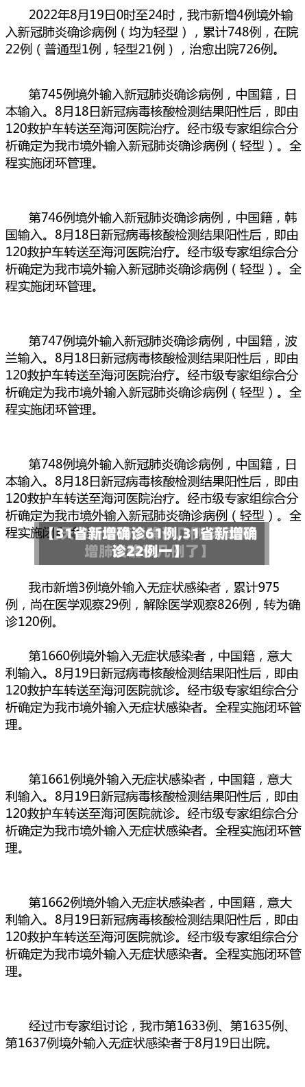【31省新增确诊61例,31省新增确诊22例一】