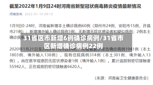 31省区市新增6例确诊病例/31省市区新增确诊病例22例